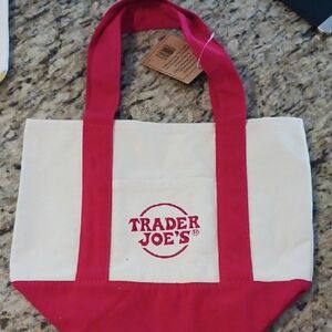 Trader Joe's Red Cream Canvas Tote